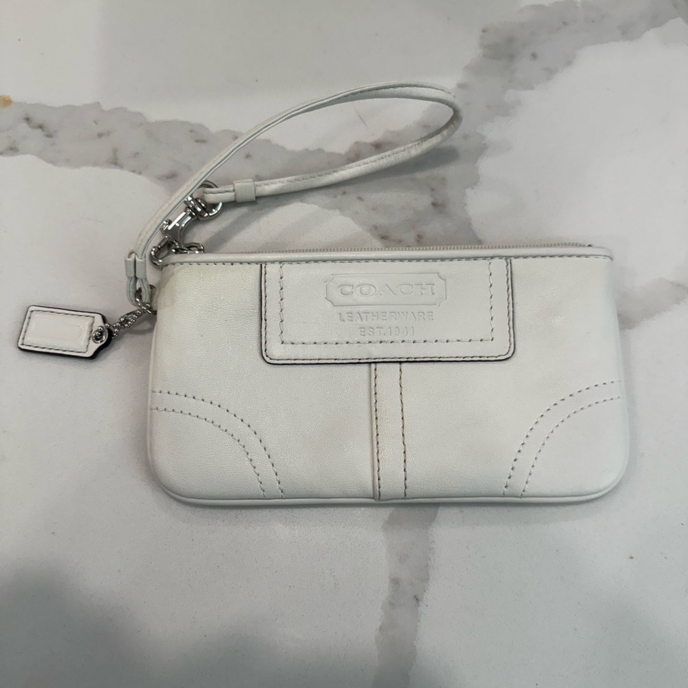 Coach White Clutch with Wrist Strap and Textured Leather